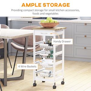 Carrello da Cucina Moderno Bianco in Legno da 32,25 Pollici con Ruote Girevoli a 360°, Portatile, per Microonde, in MDF di Pino Ecologico - Product Image 4