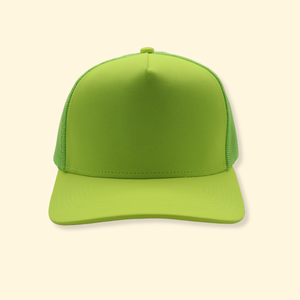 Poly Cotton Matcha Green Vietnam Factory Blank Travel Streetwear Mesh Back Custom Color 5 Panel Foam OEM Wholesale Trucker Hats - Product Image 1
