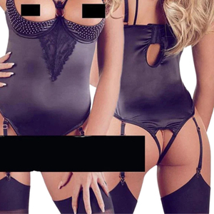 Women's Black Satin <b>Bodysuit</b> With Hollow Out Design And Adjustable Straps Sexy Lingerie Shapewear - Product Image 4