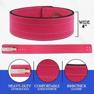 Pink Artificial Leather <b>Weight</b> Lifting <b>Belt</b> Adjustable Waist Support with Metal Buckle for Strength <b>Training</b> Unisex - Product Image 3