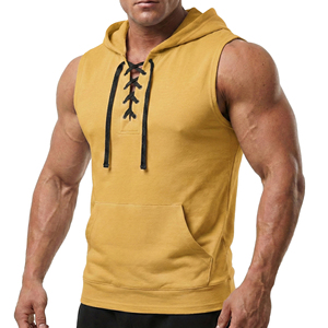 เสื้อกล้ามฮู้ดดี้ผู้ชายแบบสปอร์ต คอวีผูกเชือก ทรงเข้ารูป ผ้าฝ้ายฟลีซ มีกระเป๋าจิงโจ้ - Product Image 1