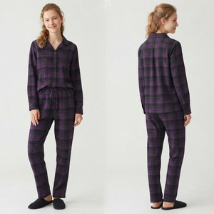 <b>Women</b> Plaid Pajama Set Long Sleeve Button Down Sleepwear <b>Suit</b> Full Length Drawstring Closure Nightwear Dress Plaid Shirt Trouser - Product Image 4
