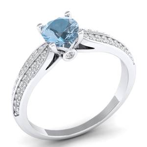 Anillos Solitarios de Plata de Ley 925 de Alta Calidad REYES con Moissanita y Piedra Preciosa Aguamarina, Regalo de Compromiso, Joyería Fina para Mujer - Product Image 2