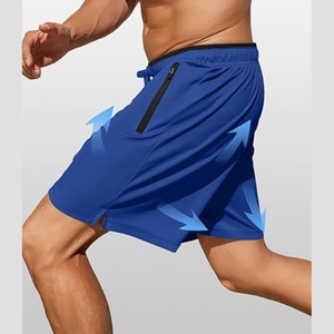 Shorts bleu clair pour homme, séchage rapide, avec cordon de serrage à la taille, style bermuda décontracté à taille mi-haute - Product Image 2