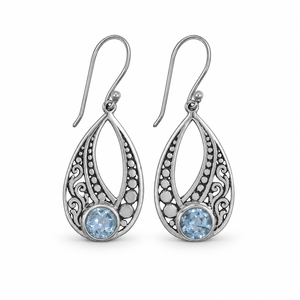 Boucles d'oreilles fines en argent sterling 925 avec topaze bleue naturelle facettée BER-20, prêtes à être expédiées, en stock, faible MOQ, bijoux indiens pour femmes - Product Image 1