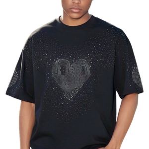 2025 NO MOQ nueva ropa estilos Top hombres camiseta Rhinestone diamante venta al por mayor 100% algodón camiseta para hombres ajuste suelto - Product Image 1
