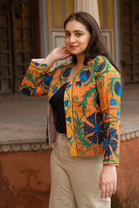 Chaqueta de terciopelo Suzani bordada a mano al por mayor con artesanía bohemia, ropa exterior india de manga larga para mujer - Product Image 3