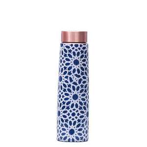 Set Of <b>3</b> Copper <b>Water</b> <b>Bottles</b> Floral Gold Teal Pattern Portable Travel Drinkware with Lids - Product Image 3