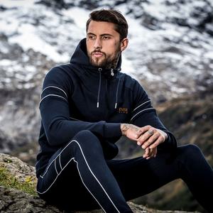 Sudadera con Capucha para Hombre, Color Azul Marino, Cierre Completo, con Rayas Laterales, Bolsillos, Cintura Elástica, Transpirable, Corte Regular, Ropa Casual de Otoño - Product Image 4