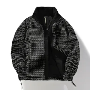 Veste matelassée réversible à carreaux pour homme, col montant, fermeture éclair, en polyester épais, idéale pour l'hiver et les tenues décontractées - Product Image 2
