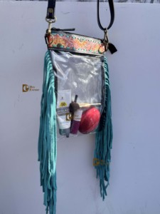 Bolso Transparente con Flecos de Cuero Tallado a Mano, Elegante y Multiusos, Color Turquesa para Mujer - Product Image 4