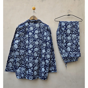 Ensemble de pyjama élégant en coton à imprimé floral bleu Style bohème pour femmes confort thermique printemps été deux pièces respirant pour les yeux - Product Image 6