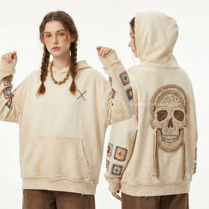 Heavy 500GSM Acid Wash Hoodie Women Obsidian Magma Graphic Flame Print Embroidery Rhinestone Streetwear Pullover Custom <b>Maker</b> - Product Image 4