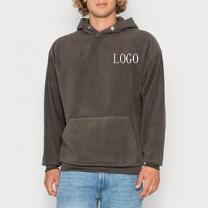 Sweat à capuche décontracté en molleton de coton tricoté de haute qualité, uni, doux, avec logo personnalisé, boutonné et sublimé - Product Image 1