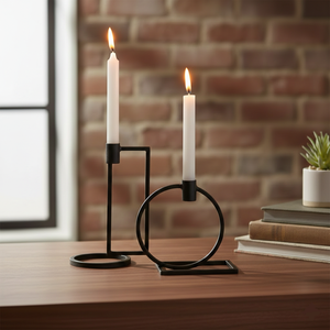 Ensemble de bougeoirs modernes nordiques en fer noir mat, supports géométriques en métal pour bougies coniques, décoration d'intérieur, centre de table - Product Image 2