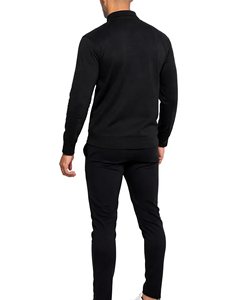 Survêtement en molleton noir pour homme, fermeture éclair intégrale, 360g, 100% coton, couleur unie, col montant, manches longues, poches latérales, vêtements d'automne - Product Image 2