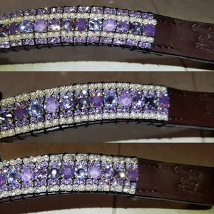 Bande de front de cheval en cuir noir ou marron de qualité supérieure sur mesure avec 5 rangées de cristaux strass bandes de front bling beaucoup de couleurs - Product Image 5