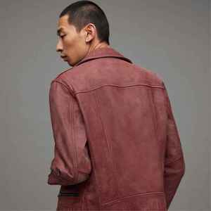 Blouson de motard en cuir vieilli de qualité supérieure pour homme, coupe ajustée, bordeaux, style streetwear, fermeture éclair asymétrique, vêtement d'extérieur punk - Product Image 3