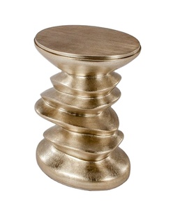 Modern Accent Stool Side <b>Table</b> Sculptural Stacked Design Antique Gold Finish Metal <b>Round</b> Luxury Living Room <b>Table</b> - Product Image 1
