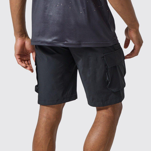 Shorts cargo décontractés pour hommes, taille élastique, en toile unie, personnalisables, en coton extensible, multi-poches, été - Product Image 2