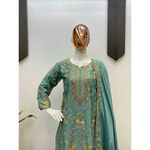 ชุดเสื้อสวยและพลาซโซสำหรับผู้หญิงพร้อม dupatta แฟนซีสำหรับงานปาร์ตี้ - Product Image 3