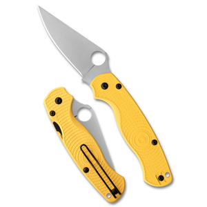 Couteaux pliants en acier inoxydable avec poignée jaune, poignée antidérapante texturée, trou rond pour le pouce, clip de poche pour l'extérieur et la vie quotidienne - Product Image 1