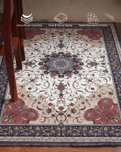Tapis moderne à motif floral en polyester à poils ras, facile à nettoyer, antidérapant, lavable en machine, pour salon et chambre à coucher - Product Image 2