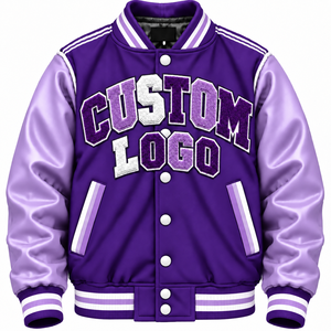 Chaqueta Varsity Personalizada con Logotipo en Letras, Color Morado, para Hombre, Chaqueta Deportiva con Cuello Alto - Product Image 1
