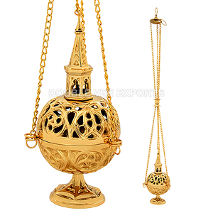Brass Christian Church Censer with Chains | Decorative Incense Burner - DOUBLE VEE EXPORTS - Product Image 2