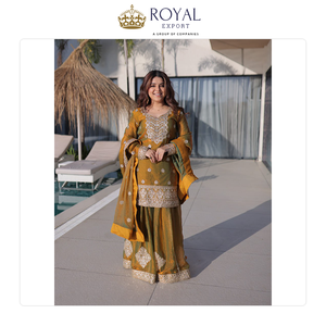 Nouvelle collection de tenues Sharara pour mariage, style tendance, en chiffon lourd avec broderie Zari et sequins - Product Image 4