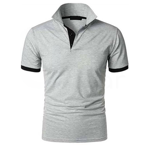 Polo de Manga Corta Gris para Hombre, Color Sólido, Tejido de Algodón, Transpirable, Estilo Casual - Product Image 2