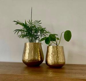Ensemble de deux jardinières en métal doré martelé, élégantes et décoratives, pour plantes d'intérieur et décoration de la maison - Product Image 5