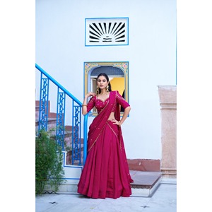 Designer Rani Pink NC Silk Women's Sets <b>Sequins</b> and Thread Work Lehenga Set - Product Image 1