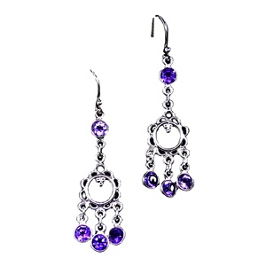 Vêtements de mariage argent sterling 925 plaqué or vermeil améthyste pierre précieuse femmes portent des boucles d'oreilles suspendues - Product Image 1