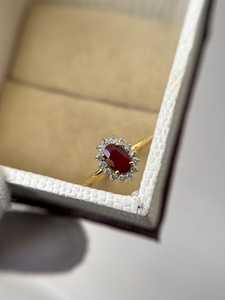 Elegante Anillo de Rubí Rojo, Plata de Ley 925, Chapado en Oro de 14K, Corte Ovalado, Halo de Rubíes, Anillo de Compromiso Vintage - Product Image 5