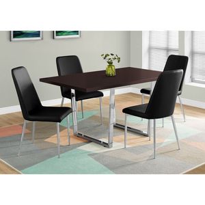 Contemporary 60\" Rectangular Dining <b>Table</b> <b>Brown</b> Laminate with Chrome Metal Accents for Kitchen and Dining Room - Product Image 4