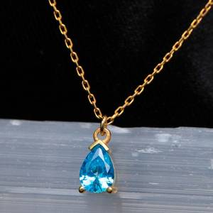 Collier en argent sterling 925 plaqué or avec pendentif en topaze bleue et gros diamant, bijoux fins pour femmes, vente en gros - Product Image 4