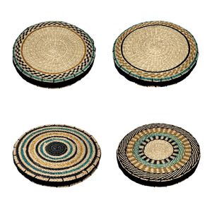 Taburete y Otomana Redondos de Fibra Natural Tejida, Diseño Rústico Moderno, Multicolor - Product Image 1