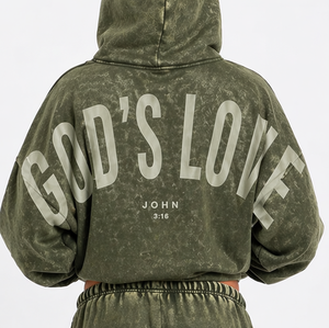 Sudadera con Capucha Oversize de Poliéster/Algodón con Diseño de Letras Personalizado 'GOD'S LOVE' para Invierno, Estilo Urbano Cristiano, Venta al por Mayor - Product Image 4