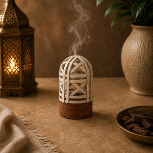 Brûleur d'encens artisanal en bois d'acacia rustique, fait main, écologique, pour la décoration de la maison et les encens religieux indiens et arabes - Product Image 2