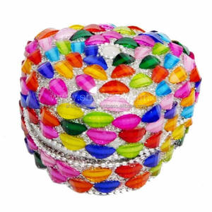 High Quality <b>Heart</b> <b>Shape</b> Trinket <b>Box</b> Beaded & Mirror Work Orgnagizer Leightwight Beaded Trinket <b>Box</b> for Return Gift - Product Image 3