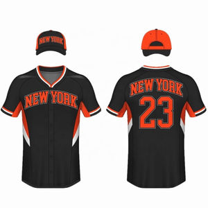 Camiseta de Béisbol Sublimada Personalizada con Nombre y Número del Equipo, Color Azul Marino y Naranja, Ropa Deportiva para Equipos - Product Image 3