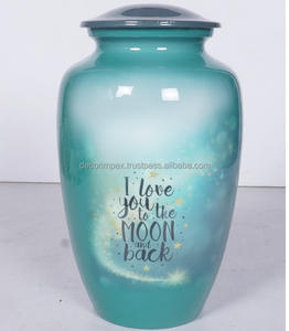 Urna Funeraria Moderna Exclusiva de Venta Rápida con Acabado Pintado en Azul y Marrón Metálico con Diseño de Faisanes Voladores - Product Image 4