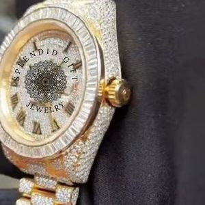 Montre de luxe en diamant pour homme, boîtier rond en argent de 28 mm, cadran en cristal saphir, mouvement analogique à quartz ETA - Product Image 2