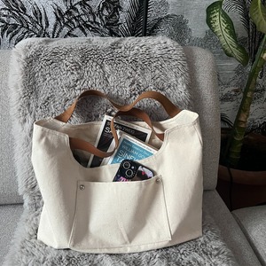 Leather <b>Canvas</b> <b>Tote</b> Bag Open Embroidery Waterproof Vintage Travel Shopping Shoulder Handbag Large Capacity Durable Customizable - Product Image 2