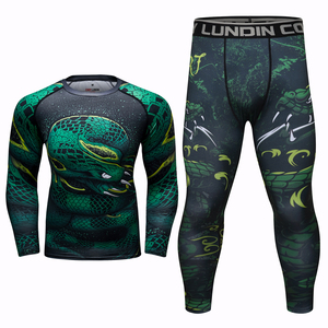 Ensemble Rash Guard pour homme LUNDIN CO, imprimé serpent vert, séchage rapide, respirant, respectueux de l'environnement, compression, manches longues, pantalon, short - Product Image 3
