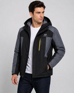Men's Winter Hooded Puffer <b>Jacket</b> Windproof <b>Thick</b> <b>Fleece</b> Lining Casual Outdoor Coat Black Gray Polyester Zipper Closure - Product Image 5