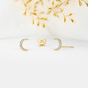 Pendientes de Oro de 14K con Diamantes Cultivados en Laboratorio, Diseño de Luna, para Mujer, Joyería Minimalista para Boda y Aniversario - Product Image 2