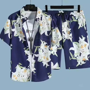 Men's 2 Piece <b>Set</b> Print Casual High Quality Short Sleeve Shirt and Drawstring Shorts Summer Vacation Beachwear OEM - Product Image 1