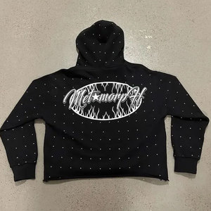 Customized Logo Printed Hoodie <b>Men</b> Oversized <b>Black</b> Cotton Hip Hop Print Sweatshirt Regular Sleeve Front Logo Autumn Streetwear - Product Image 2